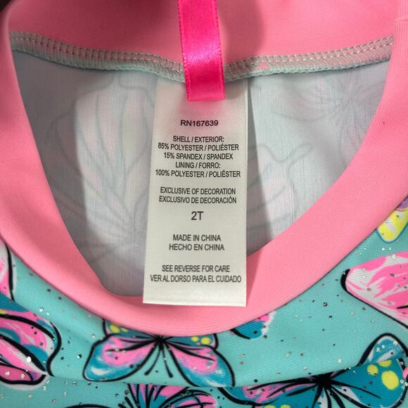 Betsey Johnson Kids Butterfly Rashguard 2 Piece Set in Blue Aruba Wave Zone - Picture 4 of 6